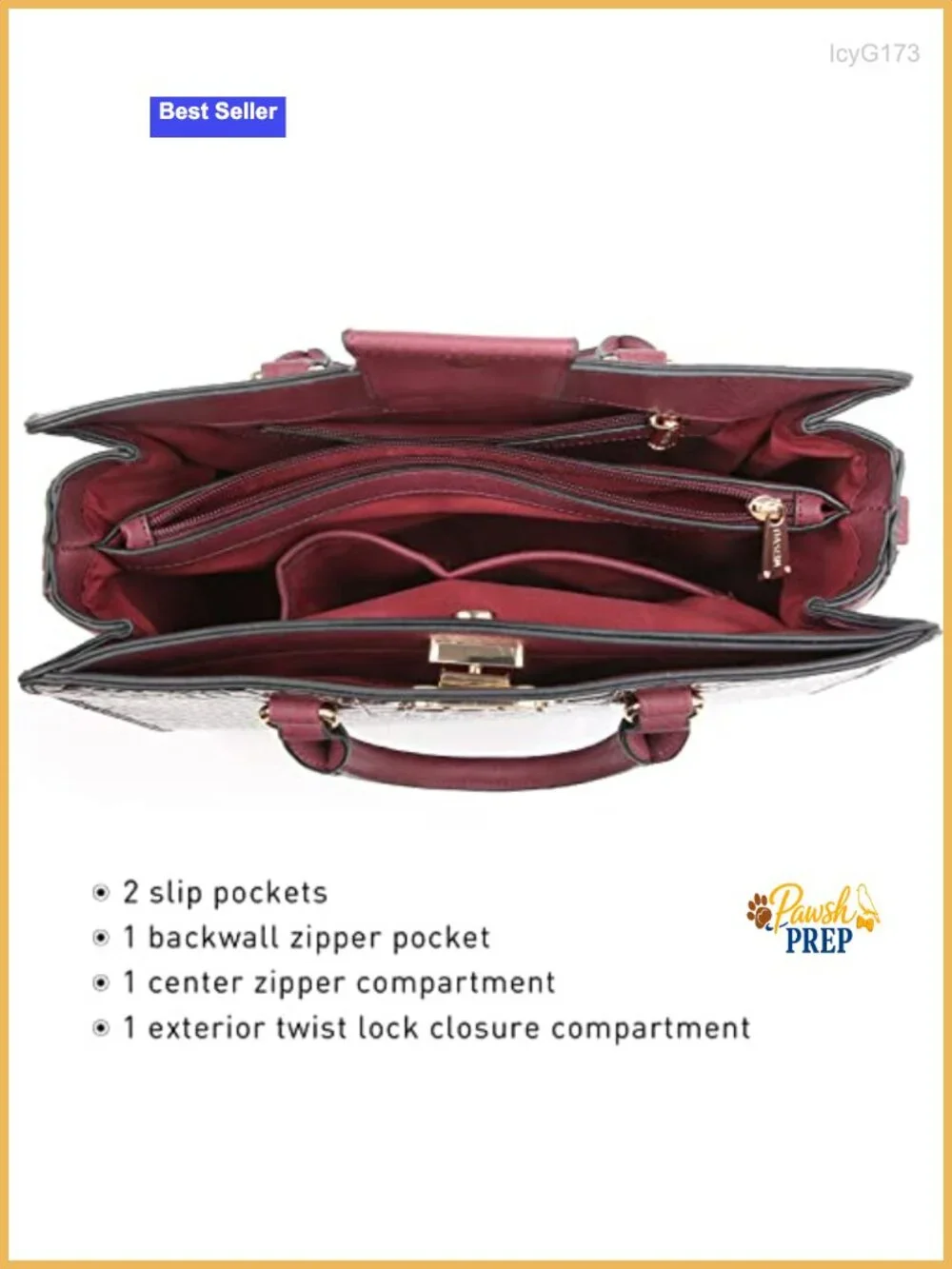 Vegan Leather Satchel Tote with Matching Clutch, Gold Hardware, Work Purse